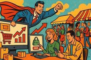 An illustration of a thriving e-commerce business with high conversion activity.