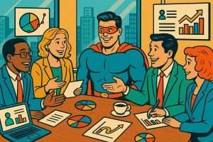 Business professionals strategizing on lead generation techniques.