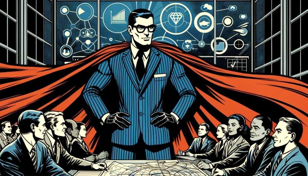 Maxwell, a business leader, strategizing E-E-A-T implementation in the age of AI with his team in a modern digital agency.